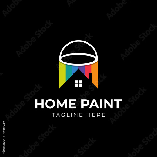 paint can logo design with home concept