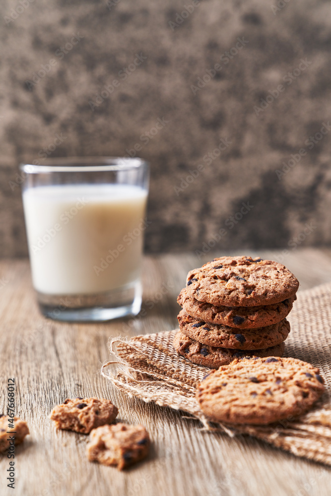 Delicious chocolate cookies on a wooden table Delicious chocolate cookies on a wooden table