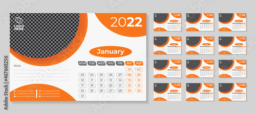 2022 desk calendar design. This fresh orange 2022 desk calendar design download for new year 2022. This planner organizer schedule is minimal for business corporate professional use Week start monday