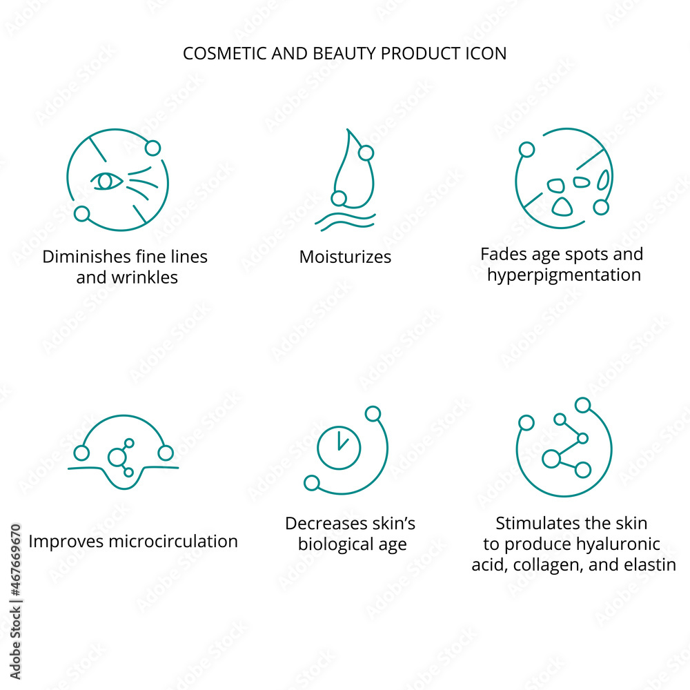 Face serum cosmetic and beauty product icon set for web, eco packaging