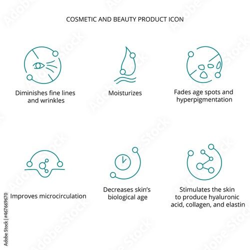 Face serum cosmetic and beauty product icon set for web, eco packaging design. Vector stock illustration isolated on white background.