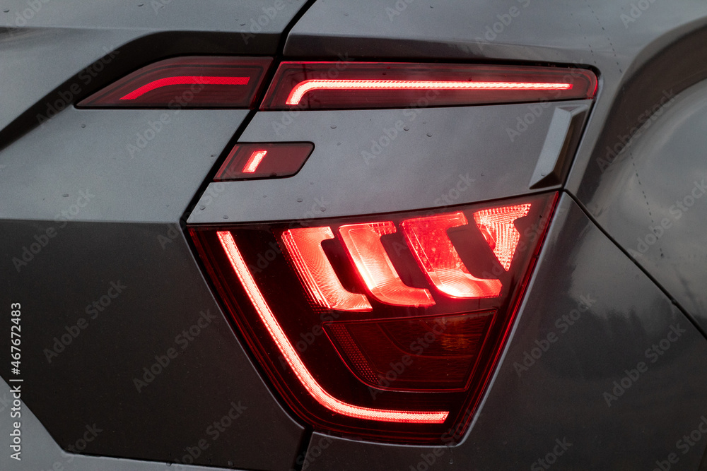 The appearance of a new car. Rear LED headlights with 3D effect