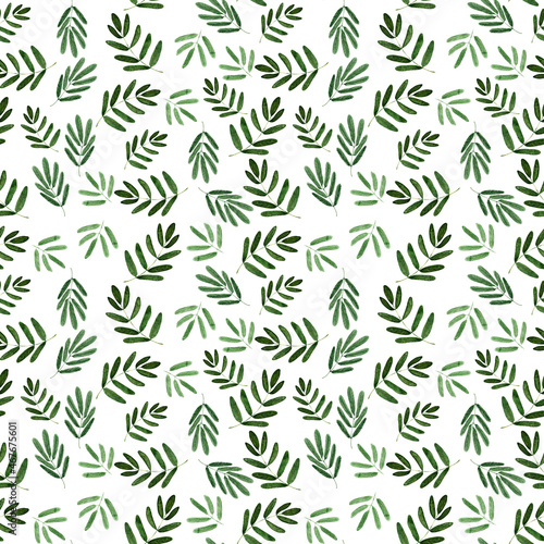 Watercolor seamless pattern with clusters, leaves and branches of mountain ash