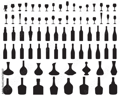 Black silhouettes of glasses and bottles of wine