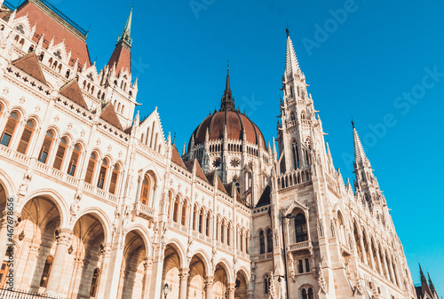 Hungarian Parliament building in Budapest at the daylight.  Gothic architecture exterior. Tourist destination.  © tramster