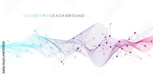 Digits abstract background with connected line and dots, wave flow. Digital neural networks. Network and connection background for your presentation. Graphic polygonal background. Vector illustration.