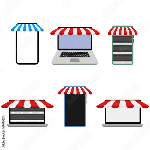 Set of template online store laptop and smartphone