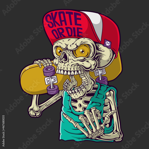 Skater skull Illustration. Hand drawn