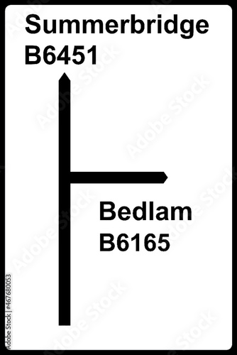 Non-Primary road junction sign to Bedlam in North Yorkshire photo