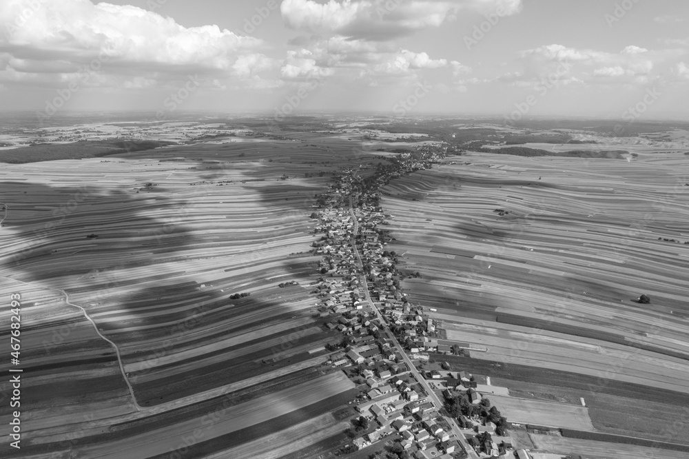 Village, amazing in Poland from a bird's eye view from a drone. Sułoszowa - the longest village from the drone.