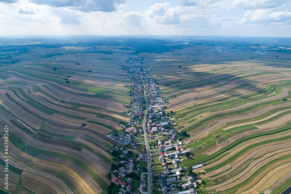 Village, amazing in Poland from a bird's eye view from a drone. Sułoszowa - the longest village from the drone.