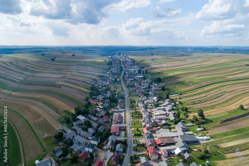 Village, amazing in Poland from a bird's eye view from a drone. Sułoszowa - the longest village from the drone.