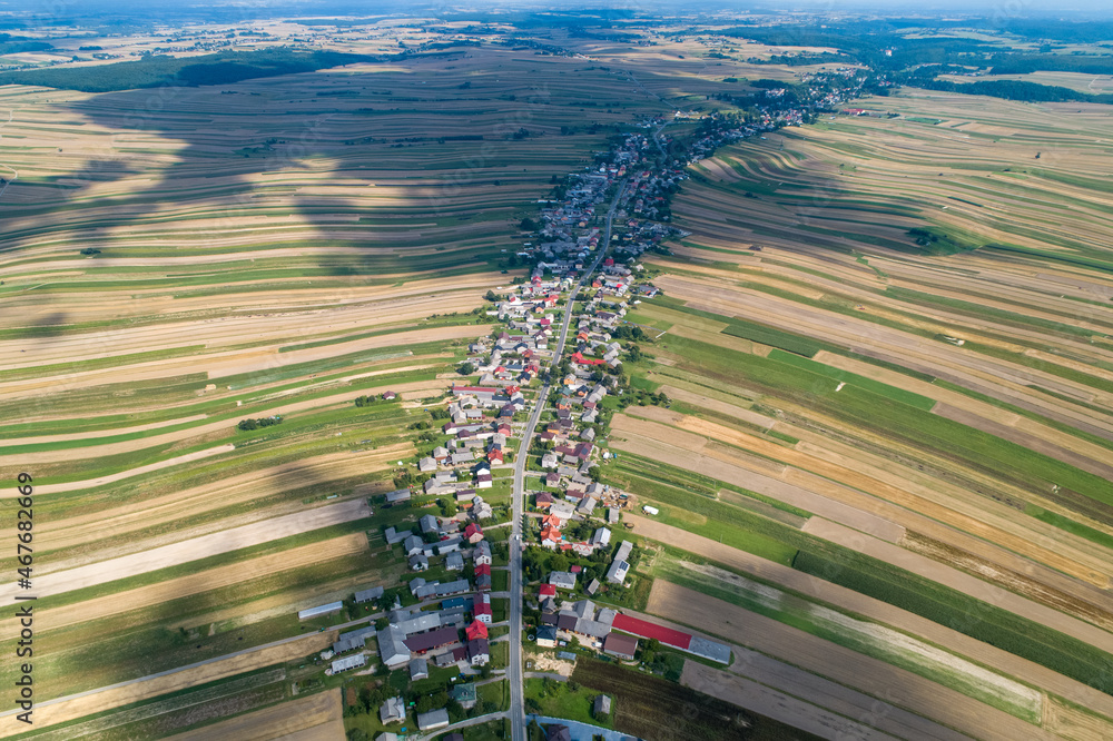 Village, amazing in Poland from a bird's eye view from a drone. Sułoszowa - the longest village from the drone.