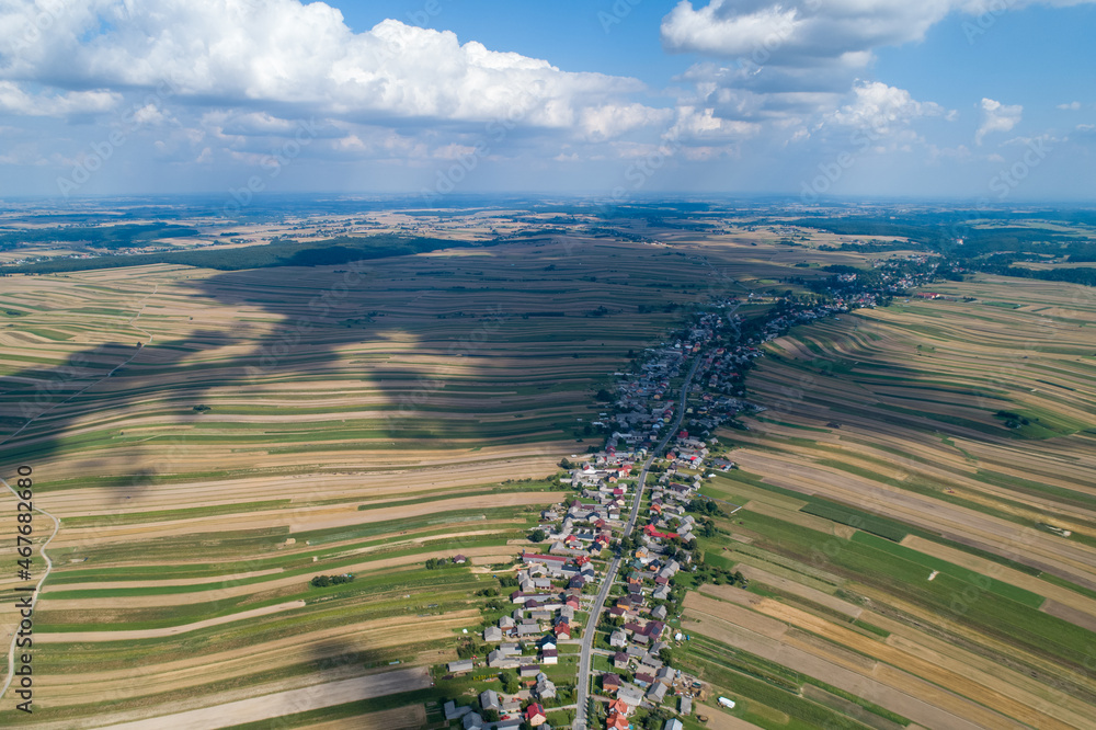 Village, amazing in Poland from a bird's eye view from a drone. Sułoszowa - the longest village from the drone.