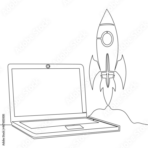 Continuous line rocket launch from laptop startup