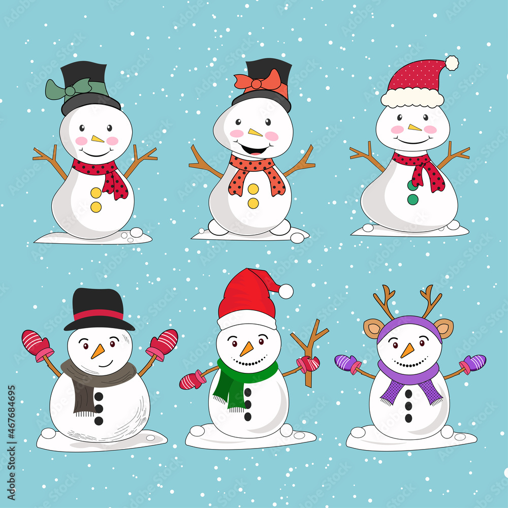 Cute christmas snowman character collection in flat design