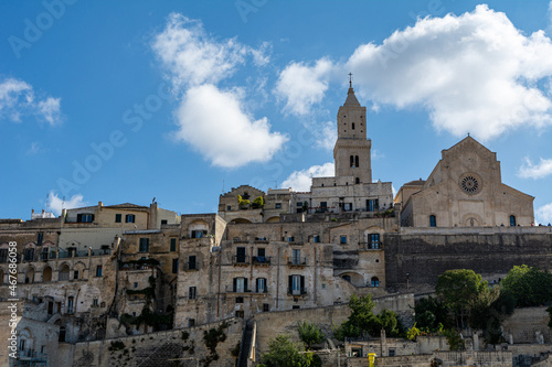 Historic structures and Houses in the ancient city center of Matera in the Basilicata Region of Italy. Matera was the European Capital of Culture in 2019. 