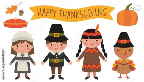 Thanksgiving cartoon clip art. Vector illustration