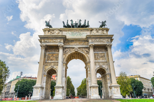 Close up view of Arco della Pace (Arch of Peace), Porta Sempione, Milan, Italy  © Pawel Pajor