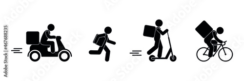delivery of goods, courier service icons, man carries a parcel, fast food delivery © north100