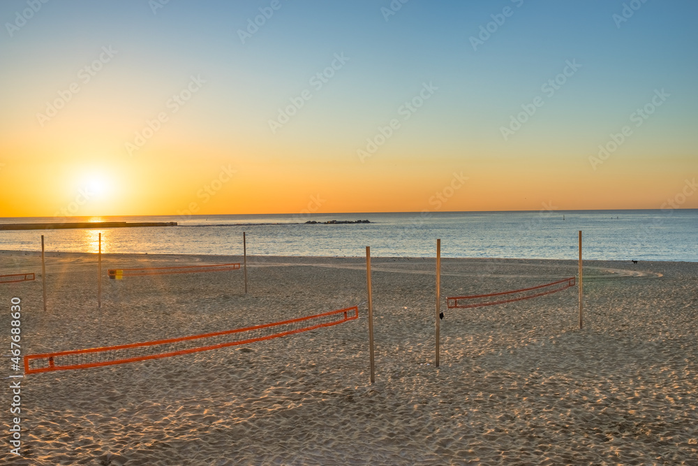Barceloneta beach at sunrise in Barcelona. Spain Barceloneta beach at sunrise in Barcelona. Spain