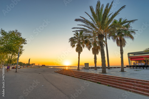 Barceloneta beach at sunrise, Spain