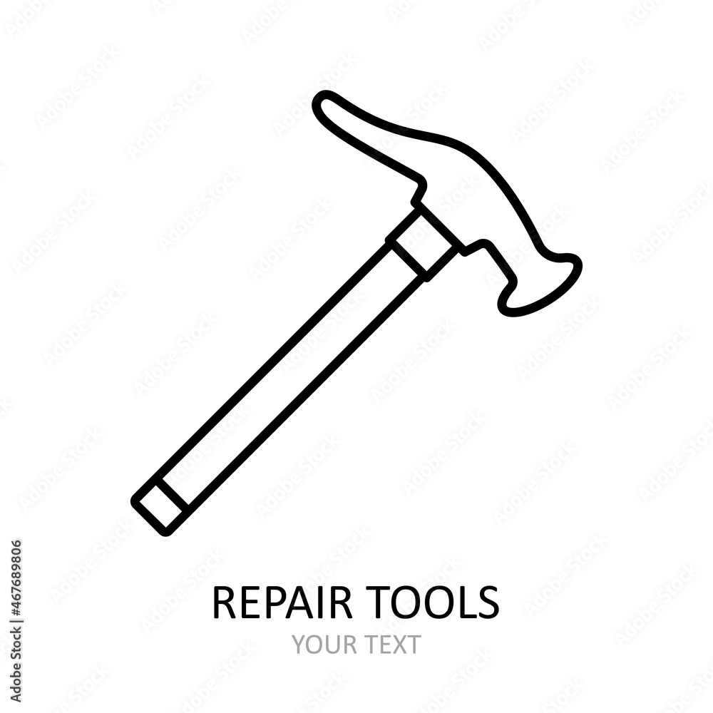 Vector icon with repair tool - hummer. Outline black graphic. Vector icon with repair tool - hummer. Outline black graphic.