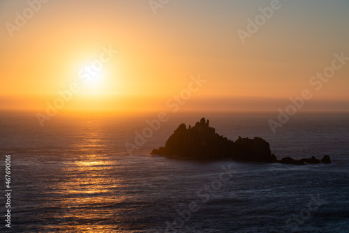 Lands End at sunset in Cornwall. United Kingdom