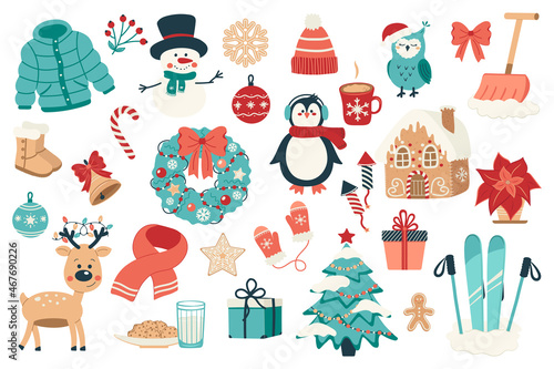 Christmas and happy new year elements collection. Isolated vector illustration photo