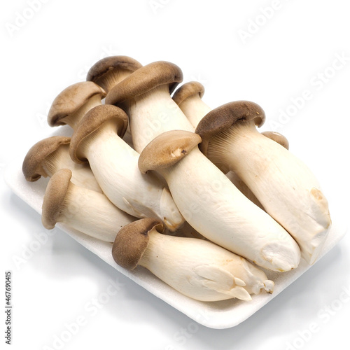Eryngii Mushroom on foam tray with white background