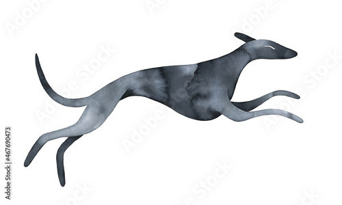 Slika na platnu Watercolor illustration of black running dog silhouette with artistic brushstrokes