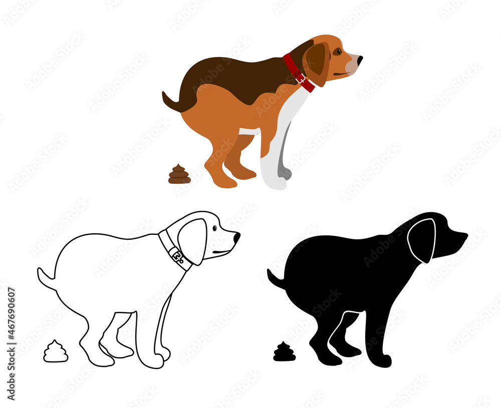 Pooping dog vector illustration. Dirty dog. Dogs poop clip art, pet