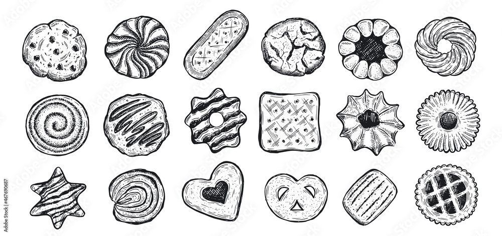 Cookie set hand drawn illustration. Vector. Cookie set hand drawn illustration. Vector.