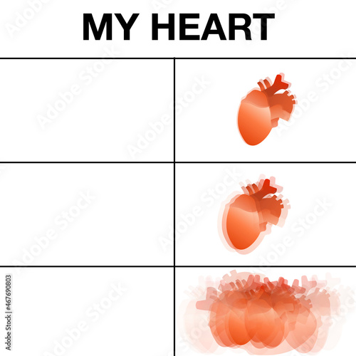 Viral exploding heart internet meme for commercial use with the text 'My Heart'. Online social media joke or meme. Corporate, commercial, product appropriate photo