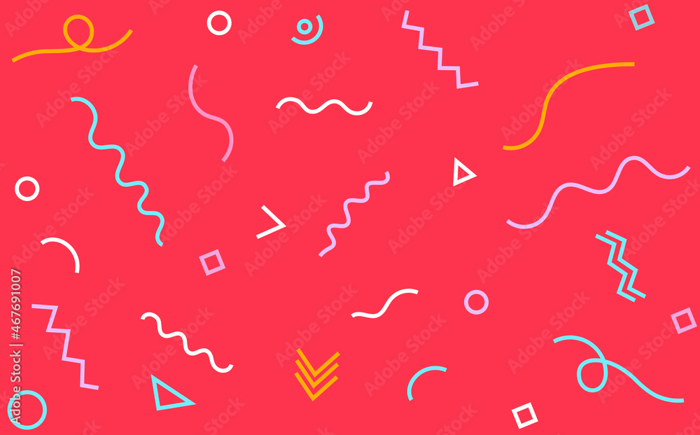 Bright Red Abstract Colorful Background Pattern with Geometric Shapes (Squiggly Line and Zig-Zag Pattern). Fun Pink, Purple, Yellow, and Blue backdrop. Bright Red Abstract Colorful Background Pattern with Geometric Shapes (Squiggly Line and Zig-Zag Pattern). Fun Pink, Purple, Yellow, and Blue backdrop.