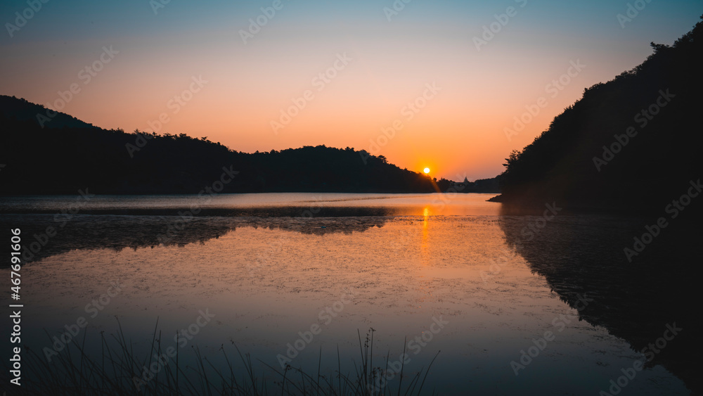 Sunrise at Borabay Lake or Kocabey Lake in Tasova, Amasya, Turkey