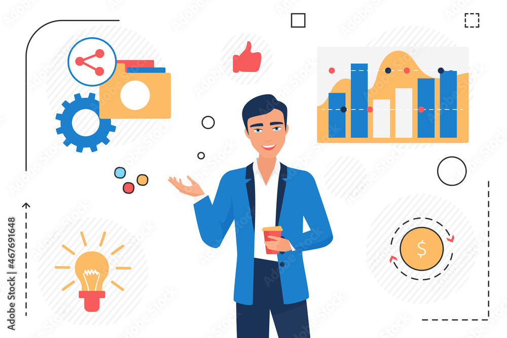 Statistical data in business, working with big data in corporation. Analytics of economic indicators, finance management , vector isolated Statistical data in business, working with big data in corporation. Analytics of economic indicators, finance management , vector isolated