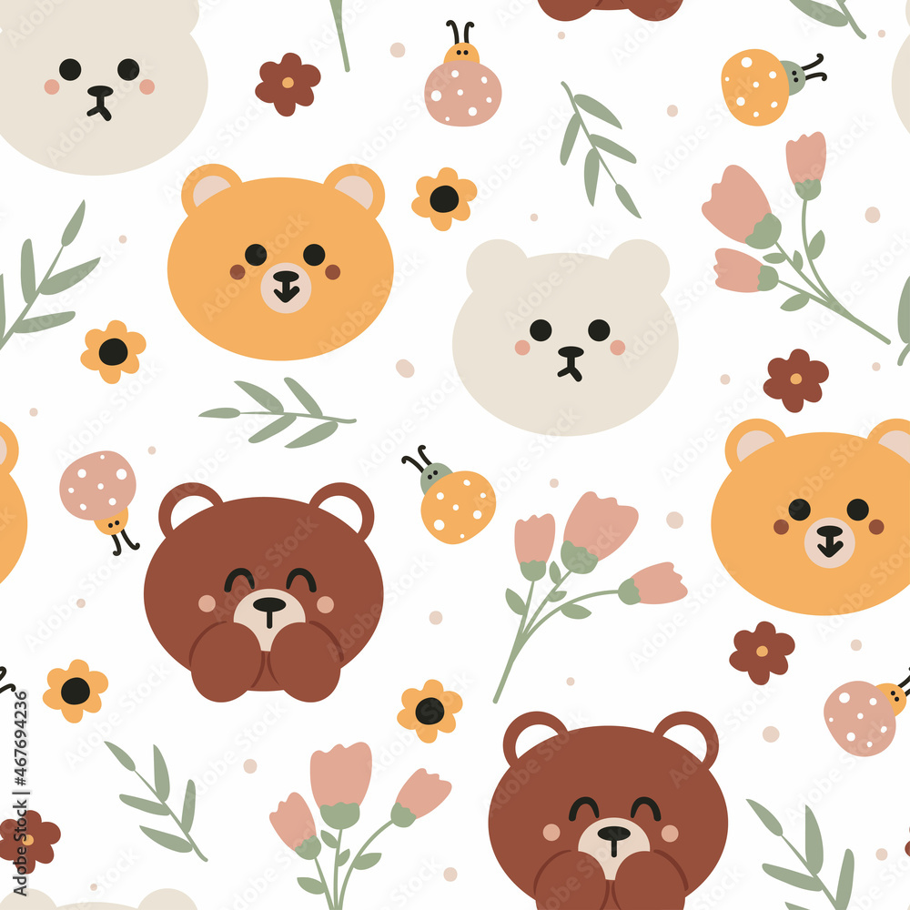 cute seamless pattern with cute cartoon of bear and flowers. for fabric print, kids wallpaper cute seamless pattern with cute cartoon of bear and flowers. for fabric print, kids wallpaper