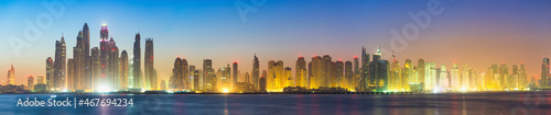 Dubai Marina panorama at dawn. United Arab Emirates