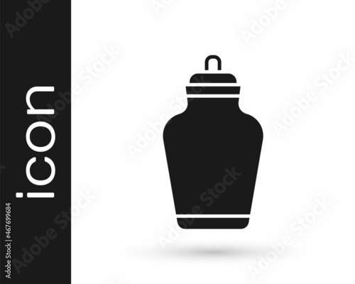 Black Funeral urn icon isolated on white background. Cremation and burial containers, columbarium vases, jars and pots with ashes. Vector