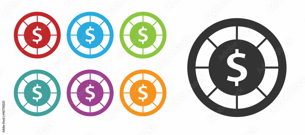 Black Casino chips icon isolated on white background. Casino gambling. Set icons colorful. Vector Black Casino chips icon isolated on white background. Casino gambling. Set icons colorful. Vector