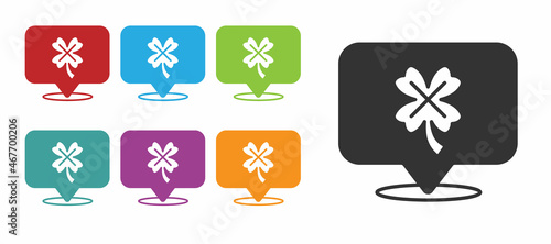 Black Casino slot machine with clover symbol icon isolated on white background. Gambling games. Set icons colorful. Vector
