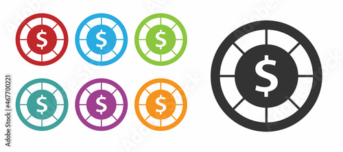 Black Casino chips icon isolated on white background. Casino gambling. Set icons colorful. Vector