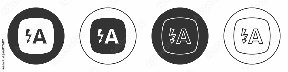 Black Auto flash icon isolated on white background. Automatic flash. Circle button. Vector Black Auto flash icon isolated on white background. Automatic flash. Circle button. Vector