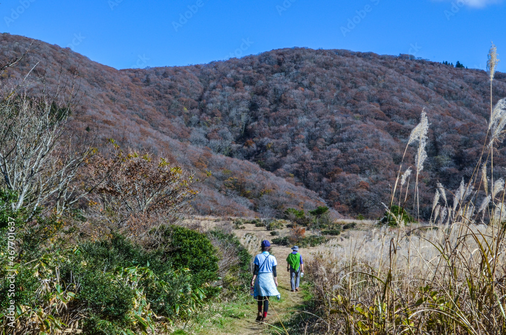 person walking in the mountains