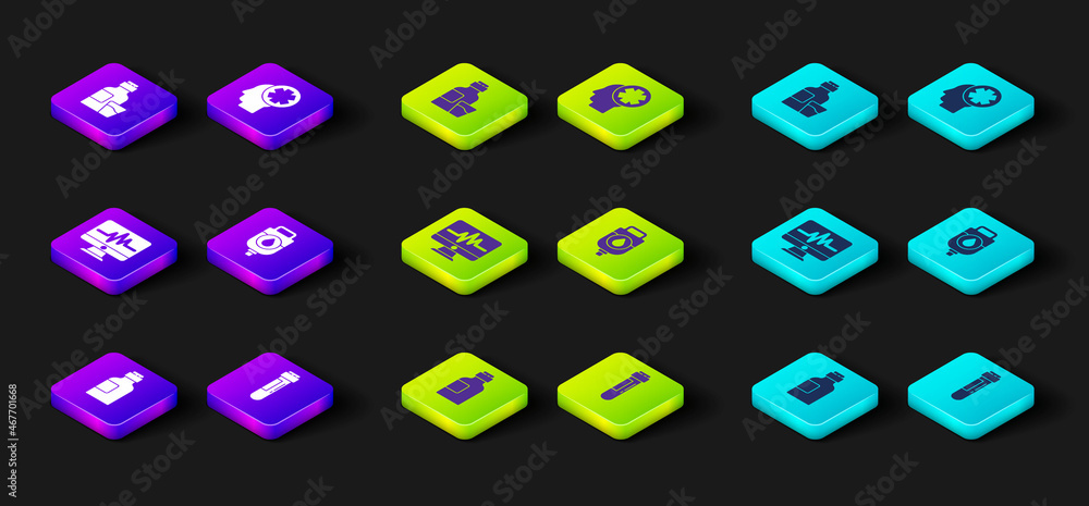 Set Bottle of medicine syrup, Test tube with blood, Monitor cardiogram, IV bag, Male head hospital and icon. Vector Set Bottle of medicine syrup, Test tube with blood, Monitor cardiogram, IV bag, Male head hospital and icon. Vector