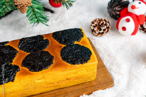 Lapis Legit or Thousand Layers Cake with prunes as topping and filling. 

Spekkoek or lapis legit is popular in Indonesia and is served as a holiday treat, especially for natal, imlek, and lebaran. photo