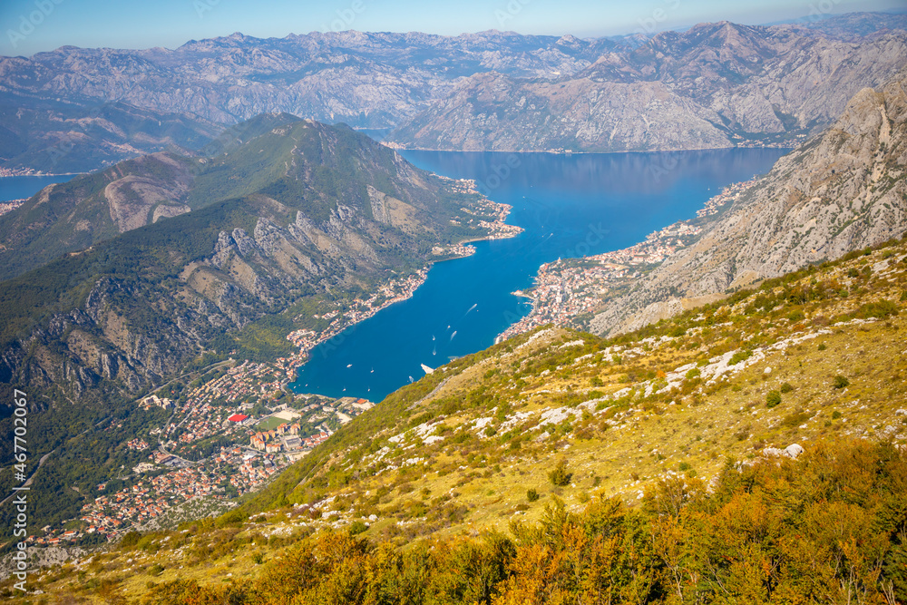 Aerial view over the Kotor Bay in Montenegro