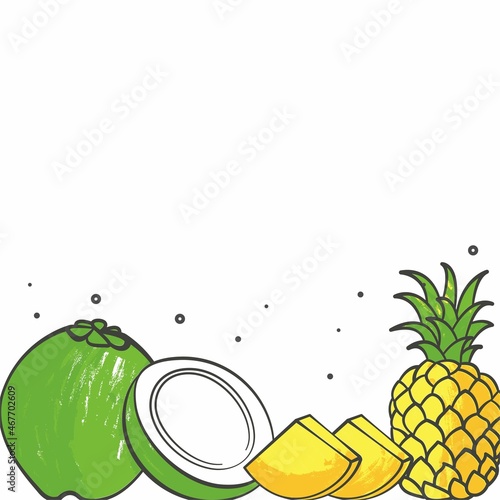 Illustration vector graphic of pineapple coconut. Pineapple coconut minimalist style isolated on a white background. The illustration is Suitable for Banner, flyers, stickers, etc.