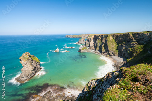 Bedruthan Steps in North Cornwall, United Kingdom